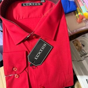 Men's Red Dress Shirt - Classic Collared Button-Up